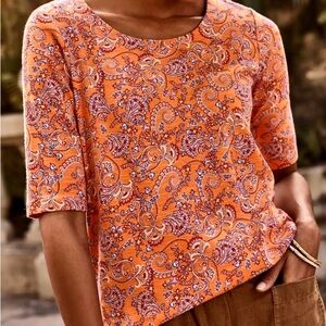 J.Jill Pima slub scoop neck side slit multicolored paisley print Tee Shirt XL